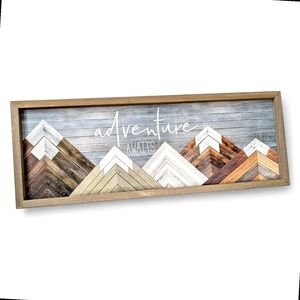 Adventure Awaits Wooden Sign Wall Art Marla Rae 8"x24" Mountain Decor Rustic EUC